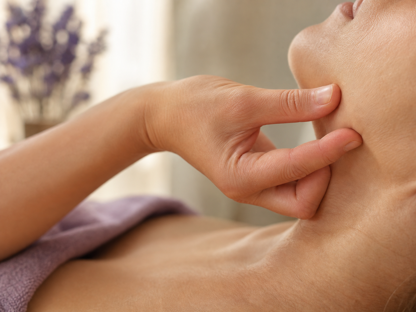 Diepe weefselmassage-techniek op kaaklijn — Bindweefselmassage